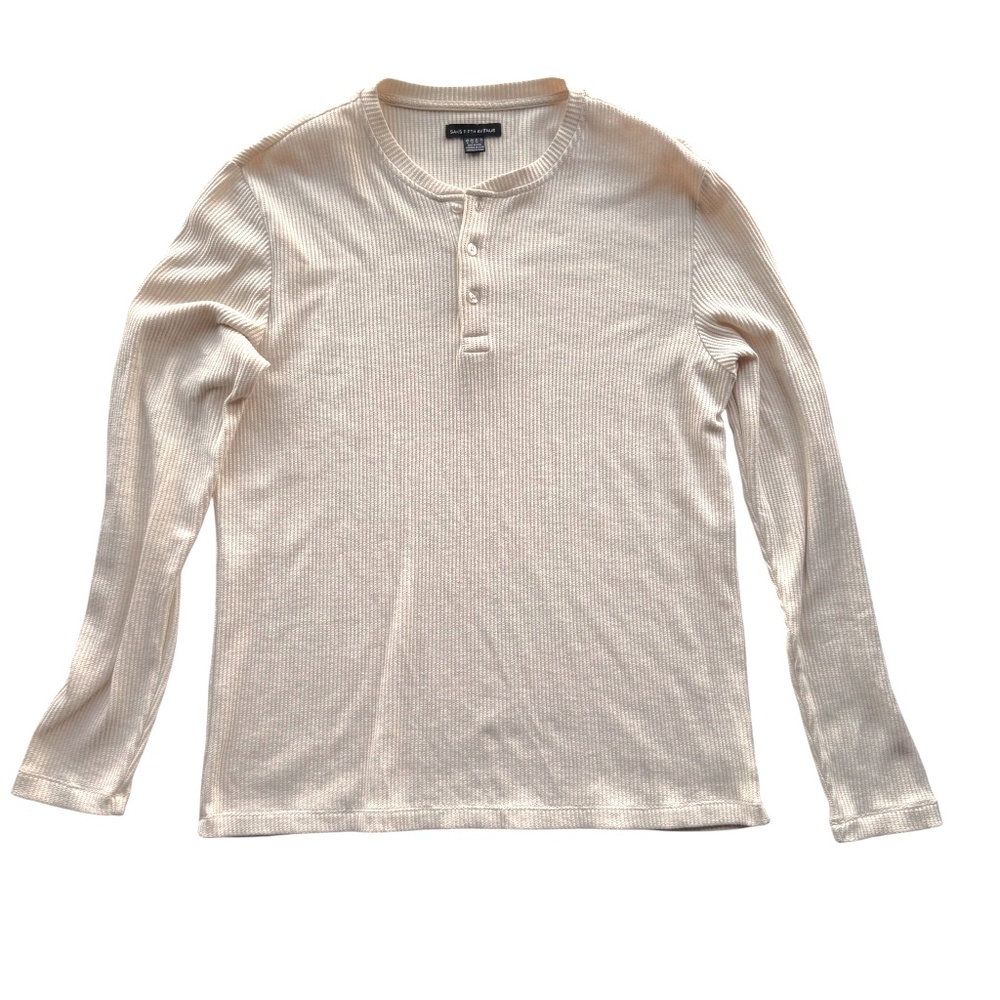 SAKS FIFTH AVENUE Ivory Waffle Knit Henley Long Sleeve Top – Size M